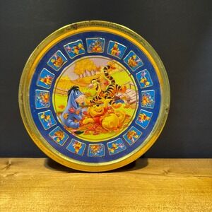 Vintage Disney Winnie the Pooh Collectors Series Round Metal Storage Tin Blue
